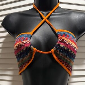 Colorful Patterned Halter Bikini Top